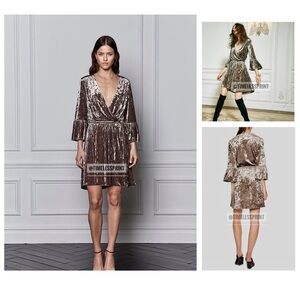 L’agence Riley Velvet Tie Wrap Dress in Brown/Gold